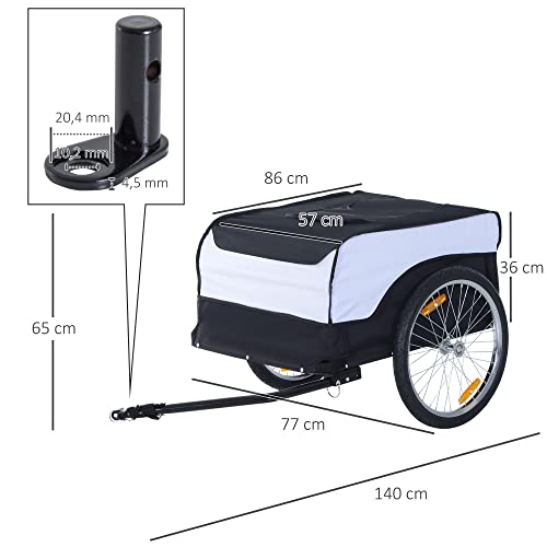 HOMCOM Fahrradanhänger Lastenanhänger Belastbarkeit max. 40 kg Transportanhänger Handwagen Lasten-Fahrradanhänger Weiß+Schwarz Stahl Oxford 140 x 77 x 65 cm