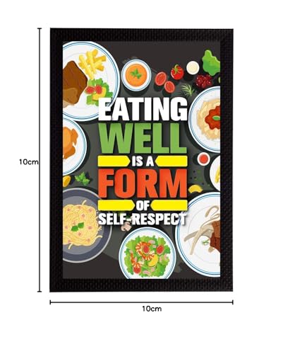 Image of eCraftIndia inchEating Well is A Form of Self-Respect Quote Painting Digital Printed Wall Art - Inspirational Kitchen Decor - Gift for Loved Ones - Suitable for Birthdays, Housewarmings