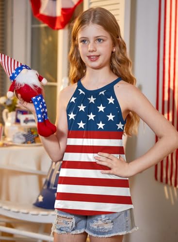 Image of BesserBay Girls Summer Back Button Halter Neck Tank Top Cold Shoulder Casual Blouse Pleated Sleeveless Shirts 5-14 Years