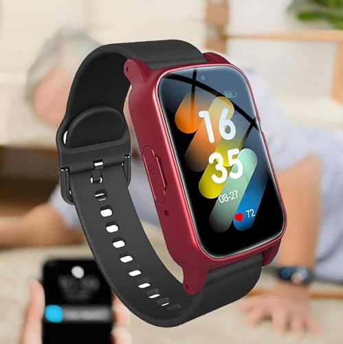 Bracelet connecté détection de chute et montre GPS personnes âgées avec appel SOS urgence rouge