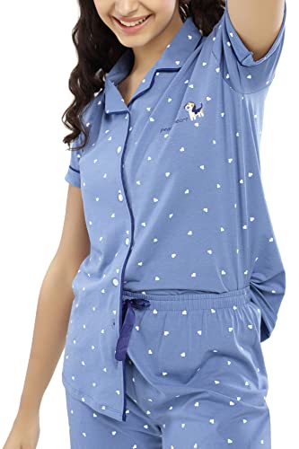 Image of ZEYO Women's Cotton Heart Printed Stylish Night suit set of Shirt & Pajama Set 5612
