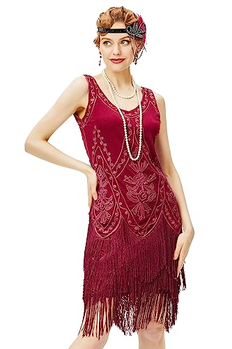 Image of BABEYOND 1920s Flapper Dress Roaring 20s Great Gatsby Costume Dress Fringed Embellished Dress