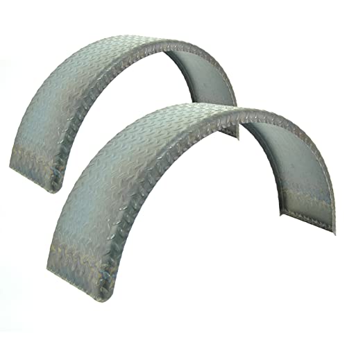 (2)- Trailer Fenders Single Axle Round Steel Diamond Plate 9