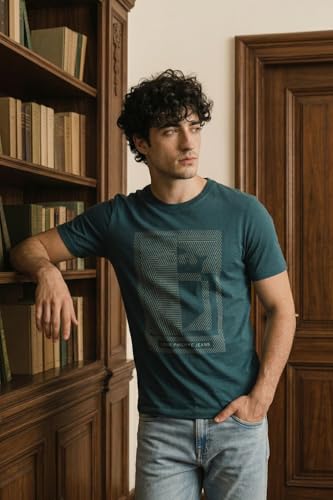 Image of Louis Philippe Men's Slim Fit Signature Graphic Print Premium Breathable Cotton, All Day Comfort Half Sleeve Crew Neck Tshirt
