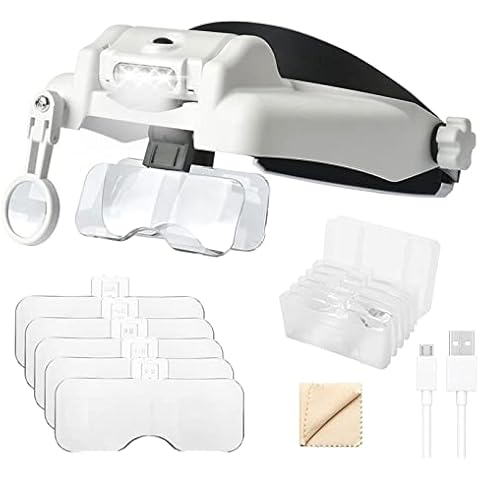 Headband Magnifier Glasses,Head Mount Magnifying Glass with Hands Free,1X to 14X Headband Magnifier Glasses with LED Light,Rechargeable Magnifying Glass for Close Work Reading Crafts Repair Cover