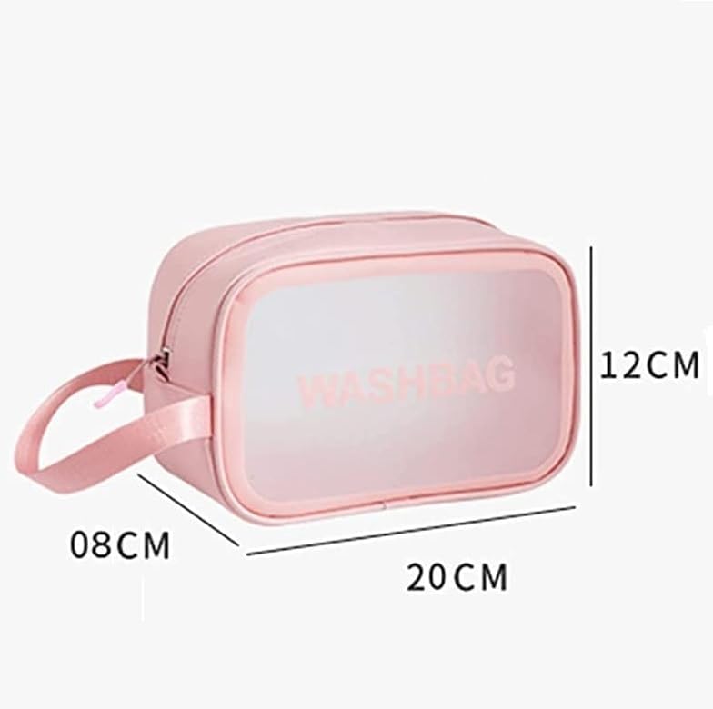 Image of KUKLAR Wash Bag Pouch for Travel Kit Toiletry Bag Cosmetic Bag Make Up Box for Brushes,Accessories with Handle,Large Capacity Translucent Waterproof Travel Storage Mini Size 21X13X7 (Pink)