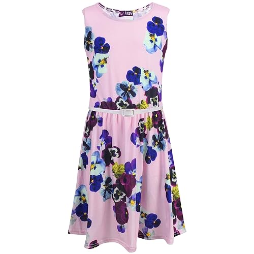Vestido rosa floral de fiesta infantil para bailes y eventos de verano