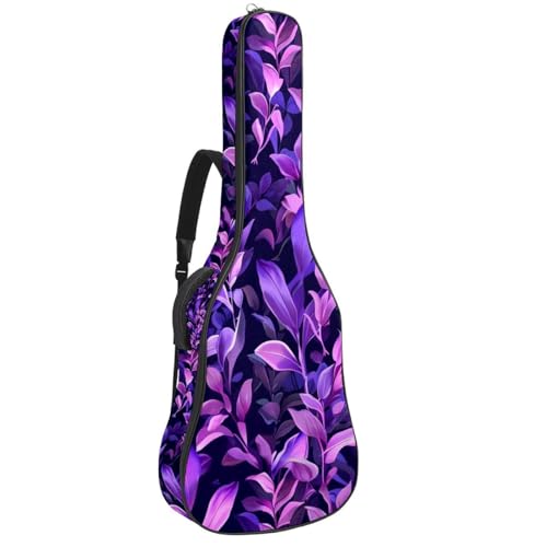 Housse pour guitare acoustique avec motif feuilles de plantes violettes et poches