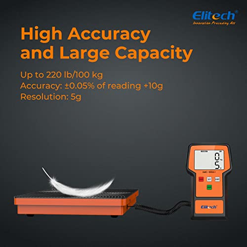 Elitech 100 kg Kältemittelwaage – Hohe Präzision ±0,05%, Tragbare Ladewaage mit mehreren Einheiten, geeignet für HLK, Wärmepumpen und Kfz-Klimaanlagen