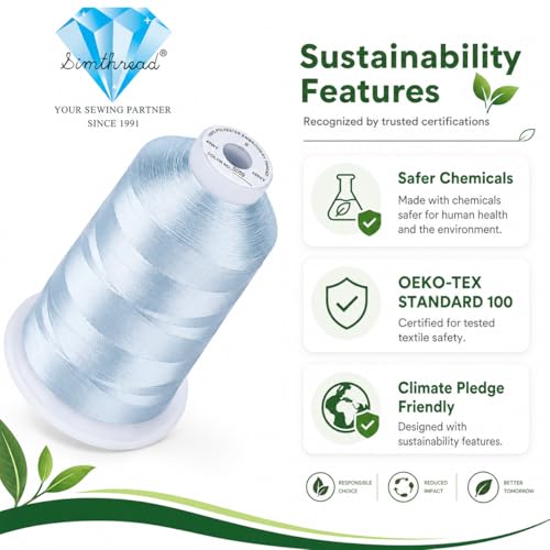 Image of Simthread 5000M 40WT Polyester Embroidery Thread, Powder Blue S059 | 5000M 40WT polyester thread feeds smoothly for machine embroidery, monograms, logos, patches and quilting.