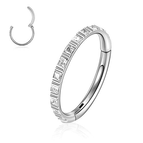hengkaixuan 16G Square Clear CZ Klappsegment Clicker Nase Hoop Ring Conch Knorpel Ohrring Hoop Helix Septum Ring 8mm Piercing Schmuck Cover