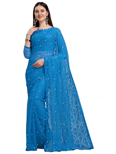 Image of LOROFY Women's Brasso Net Saree With Blouse