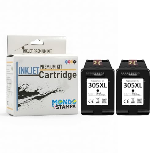 Mondo Stampa - Set mit 2 wiederaufbereiteten Patronen [2 x 305XL Schwarz] Hohe Kapazität kompatibel mit HP DeskJet 2820E 2810E 2700 2710e 2720e 4120e 2721e Plus 4100 4120 Envy 6020e 6032e Pro 6430