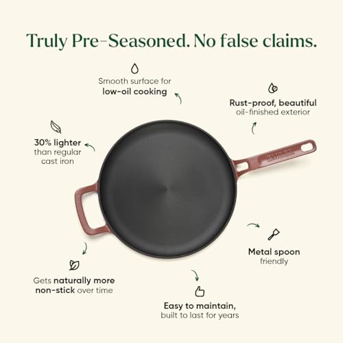 Image of Ember Cookware Pre-Seasoned Cast Iron Tawa for Dosa & Roti 27 cm | 10-Year Warranty | 30% Lighter, Non Stick Induction Cookware | Non Stick Dosa Tawa | Heavy Duty Cookware | Terracotta