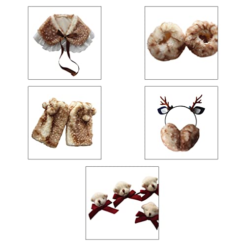 Image of Women Winter Warm Faux Collar Scarf Shawl Deer Antlers Earmuff Fake Wrist Ruffs Leg Warmers Bear Brooch Pin