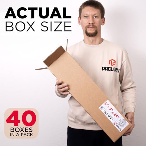 Image of Tall Cardboard Boxes 6 inchL x 3 inchW x 24 inchH (Pack of 40) - USA-Made Packing Boxes for Moving, Shipping, or Storage - USPS, UPS, FedEx Approved - Professional Packing Supplies for Moving | USA-Made Packing Boxes for Moving, Shipping, or Storage - USPS, UPS, FedEx Approved - Professional Packing Supplies