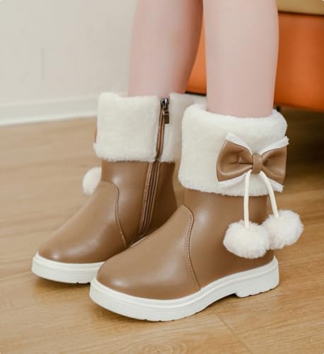 Little Kids Girls Snow Boots Fur Lined Mid Calf Plush Booties Winter Lightweight Outdoor Walking Shoes3