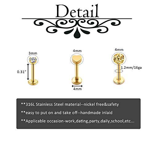 Jovivi 16G Lip Rings Stainless Steel Monroe Labret Studs Cartilage Tragus Earrings Nose Ring Hoop Lobe Daith Rook Helix Earring Stud Barbell Piercing Jewelry for Women Men 14 Pcs2