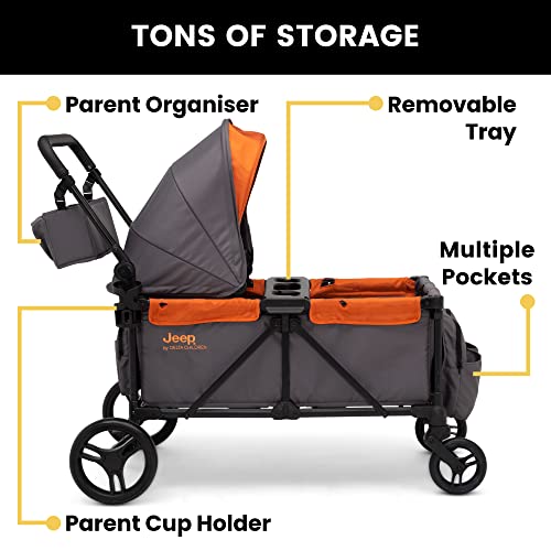 Image of Jeep Sport All-Terrain Stroller Wagon by Delta Children - Includes Canopy, Parent Organizer, Adjustable Handlebar, Snack Tray & Cup Holders, Grey /Bonfire