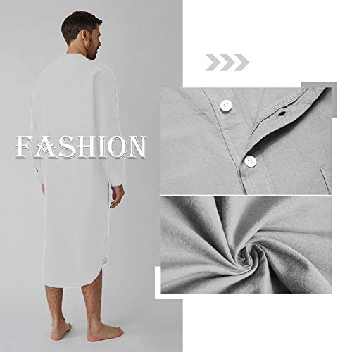 SEAUR Mens Nightshirts Long Sleeve Sleepwear Cotton Robe Henley Shirts Kaftan Thobe Loungewear Pamajas Comfort Sleep Shirts4