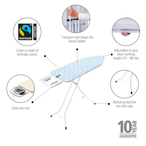 Image of Brabantia XL Comfort Ironing Board with Solid Steam Iron Rest | Large (Size C) | Fairtrade Fresh Breeze Cover | Adjustable Height (27-38 inch), Easy Fold, Anti-Collapse Lock, Non-Slip Feet