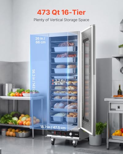 Image of VEVOR Electric Hot Box Food Warmer, 16-Tier Commercial Warming Cabinet with Water Tray, Glass Door and Adjustable Shelves, Stainless Steel Food Warmer Cabinet, for Restaurant, Kitchen, Pizza, Chicken