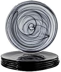 Vikko Juego de 6 platos de almuerzo, alabastro negro, diseño de remolino marbelizado de 8.5 pulgadas, elegante entrada de vidrio, aptos para