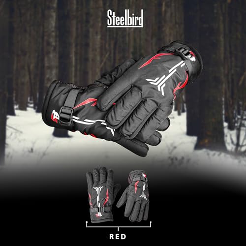 Image of Steelbird Full Finger Winter Gloves with Fur Inside - Warm, Windproof, Waterproof, Scratch Proof, Unisex Design for Men and Women, Ideal for Cold Weather