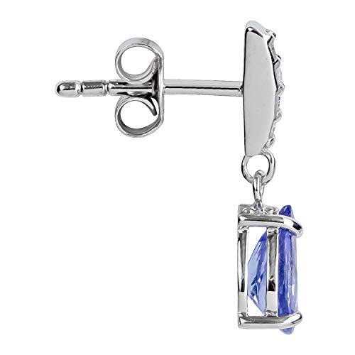 10K White Gold Genuine Pear-Shape Tanzanite And Diamond Drop Dangle Earrings #TOP1