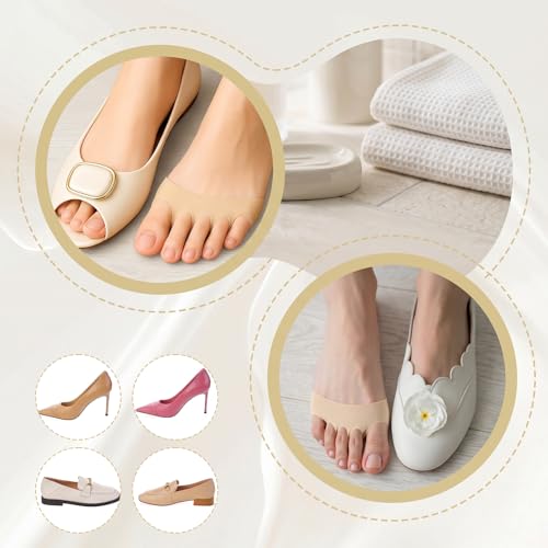 Image of Qianyu 4 Pairs Ball of Foot Cushion Pads Sock Women's Toe Cover Sock with Padding Reusable Toe Topper Socks