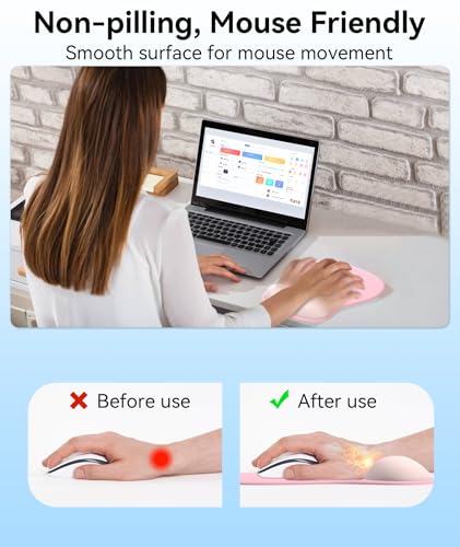 Image of eulps Mouse Pad with Gel Wrist Rest, Ergonomic Comfortable Computer Wrist Support for Laptop, Pain Relief Mousepad with Non-Slip PU Base for Office & Home (01Pink)