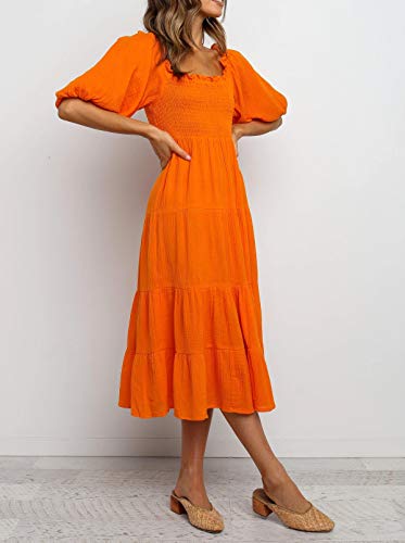 Image of R.Vivimos Women's Summer Cotton Lantern Sleeves Ruffled Off Shoulder A-Line Midi Dresses