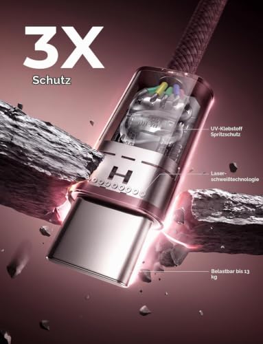 LISEN 240W USB C Kabel, PD 3.1 USB C Ladekabel, Burgunder – Ansicht 7