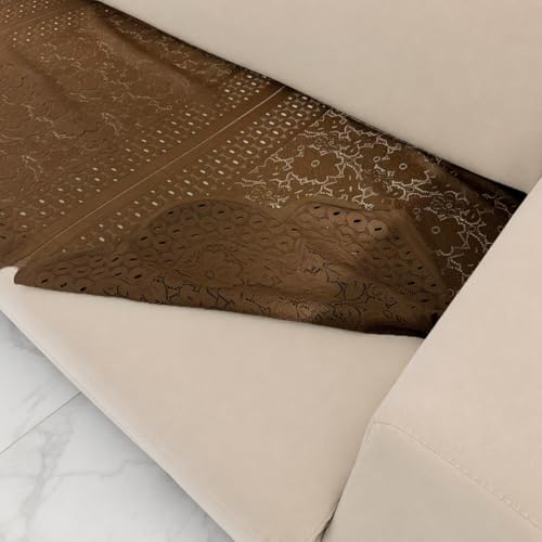 Image of Homerz Premium 'Surya Series' Sofa Cover | Stylish Sofa Protector | Net Fabric | Anti-Stain & Washable Slip Cover Exact Size Antislip (Flower Valley Brown, 6 (3+2+1) Seater, Only Seat Cover)