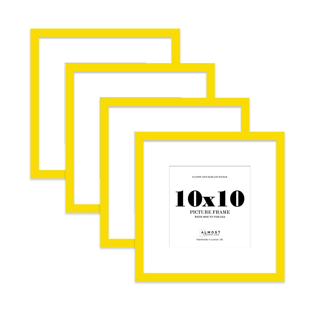 10x10 Yellow Picture Frame with Mount for 8x8 Photos, Prints - Modern Square Wall Frame, Set of 4