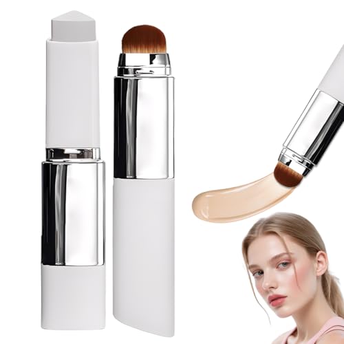 VRYNDH Base Maquillaje Barra Chartming Con Brocha,Crema Blanca Cambia De Color,Corrector Alta Cobertura,Resistente Agua Y Al Sudor,Cobertura Profesional- Base coreana,(Blanco marfil)