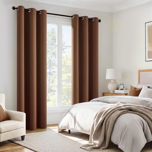 Image of MIULEE Mocha Brown 100% Blackout Curtains for Bedroom 40x84 Inch Long | 2 Thick Layers Thermal Insulated Window Curtains with Black Liner, Noise Reducing Grommet, Drapes for Living Room, 2 Panels