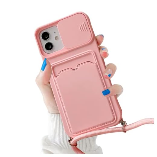 Rokmym Mobiltelefonkedja skal med korthållare för iPhone 11 Pro, kameraskydd, fodral med kamerareglage, mobiltelefonfodral för att hänga upp silikon, skyddsfodral med band, fodral för iPhone 11 Pro