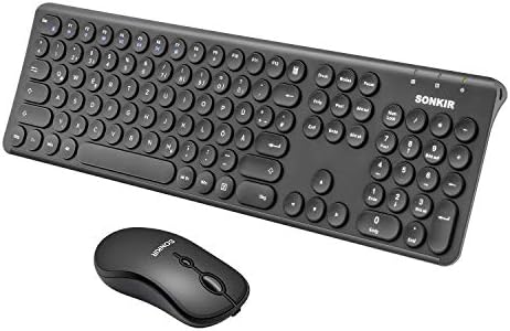 Sonkir K-20 Wireless Keyboard and Mouse Combo, 2.4GHz Rechargeable Ultra-thin Full-size Keyboard with Silent 3-Adjustable DPI Mouse Set for Windows, Laptop, PC Computer, Smart TV (Black)