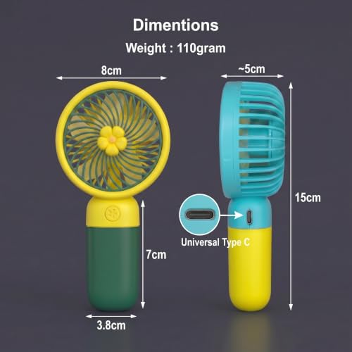 Image of Portable Mini Hand Fan| LED Glow| 3 Speed Mode| Type-C Fast Charging| Mobile Stand| Mini Fan| Travel, Home, Kids & Office Use (Pack Of 1 (Any 1 Color Set))