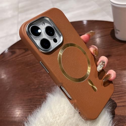 Housse antichoc iPhone 13 aimantée en cuir marron compatible induction