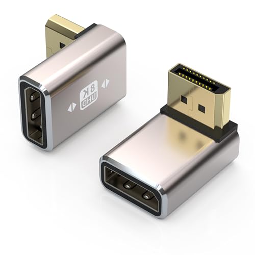 VMOJO 2er-Pack DisplayPort Adapter, Legierungsgeh&auml;use 8K UHD HDR Displayport (DP) 1,4 90 Grad nach oben abgewinkelter Stecker auf Buchse Extender-Verl&auml;ngerungsstecker-Konverter 8K@60Hz/4K@144Hz