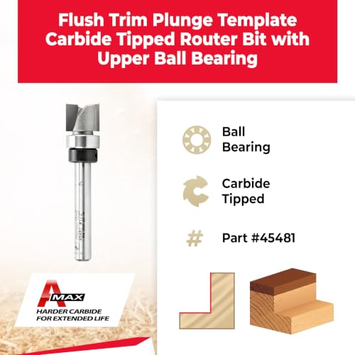 Image of Amana Tool - 45481 Carbide Tipped Flush Trim Plunge Template 1 /2 Dia x 3 /8 x 1 /4 inch Shan