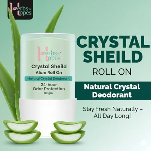 Image of Herbs 'n' Hopes Alum Underarm Roll On with Aloe Vera Deodorant for Men and Women | Fragrance Free and Non Sticky Natural Alum Stick | Cooling & Soothing Formula | 24-Hrs Odor Protection | 80 gm