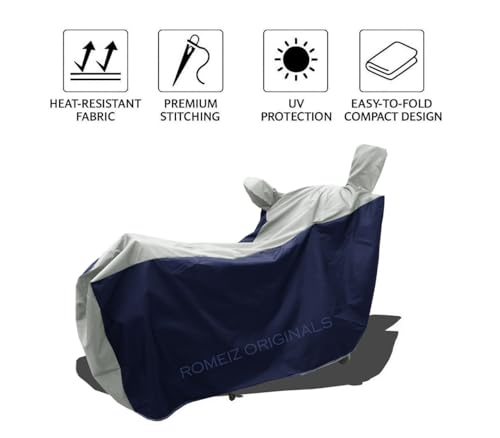 Image of All Weather Protection Bike Cover for TVS Jupiter 125 DT SXC Scooty Bike Cover with Water-Resistant and Dust Proof Premium 190T Fabric Grey Stripe with Navy Body