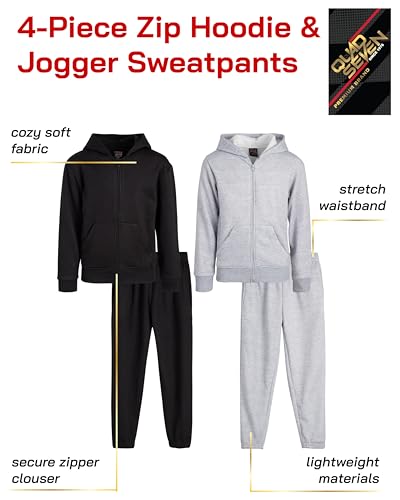 Quad Seven Boys Sweatsuit Set - 4 Piece Solid Fleece Boys Zip up Hoodie and Lightweight Jogger Sweatpants (Sizes: 5-18)2