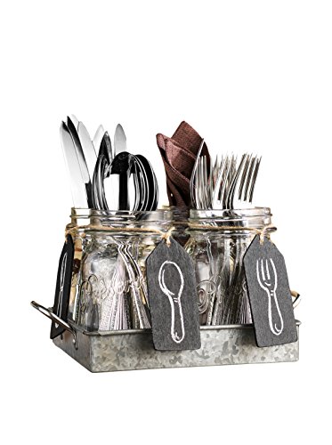 Home Essentials 4 Mason Jars on Galvanized Caddy With Chalk Tags