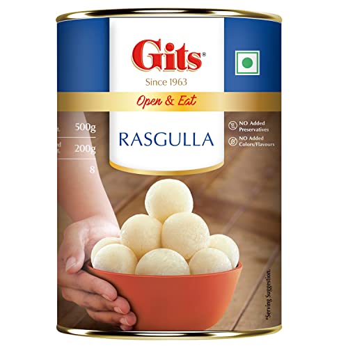 Image of Gits Rasgulla Tin | 500gm, 8 Pieces |Open & Eat | Mouth-Watering Indian Mithai | Delicious, juicy (Pack of 3)