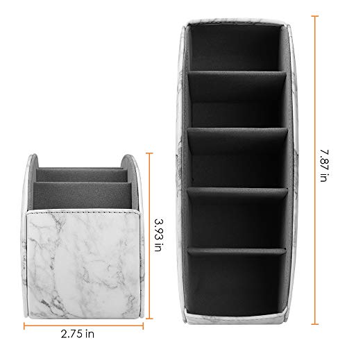 SITHON Remote Control Holder with 5 Compartments - PU Leather Remote Caddy Desktop Organizer Store TV, DVD, Blu-Ray, Media Player, Heater Controllers, Marble - Thumbnail 3