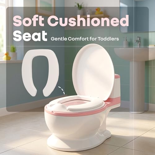 Image of R for Rabbit Little GrownUp Tunes Baby Potty Training Seat with Music, Soft Cushion & Ergonomic Backrest Tissue Storage for Kids | Toilet Seat Weight Up to 50 kg, 1 to 7 Years (Pink White)